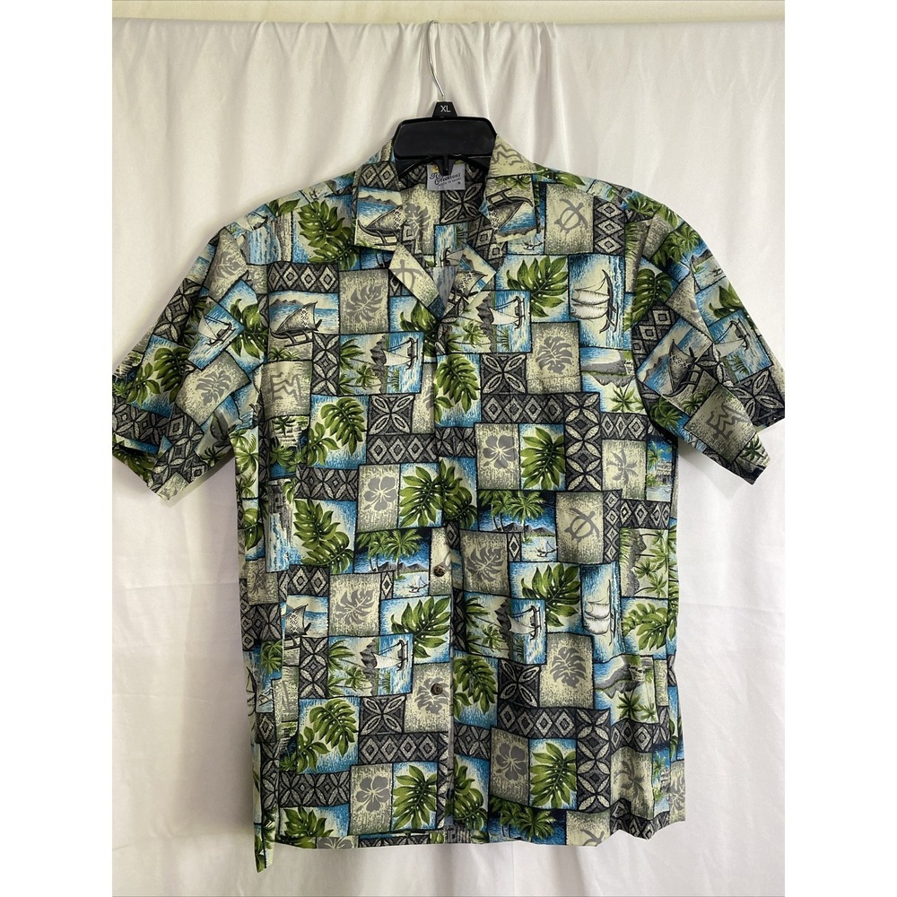 Royal Creations Hawaiian Shirt Mens S Blue Green Excellent Tropical‎ Patchwork